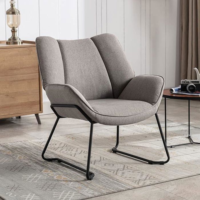 Wahson Fauteuils de Salon Confortable avec Assise Épais Fauteuil Relax et Moderne avec Pied Métal pour Salon et Chambre Lin Gris
