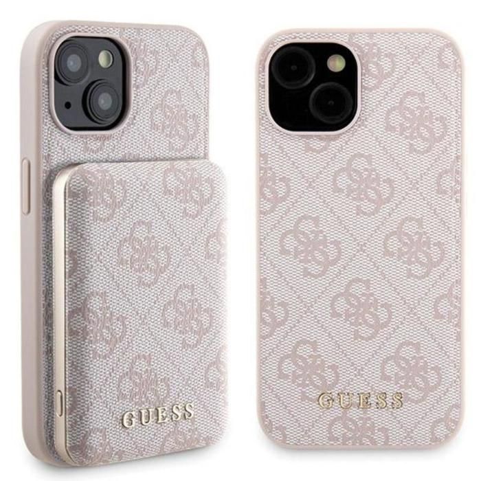 Guess Bundle Pack MagSafe 4G Metal Gold Logo Ensemble coque + Power Bank 5000mAh MagSafe iPhone 15