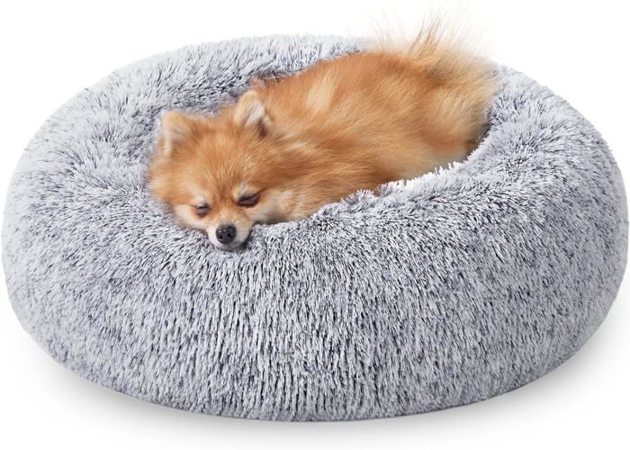 Meilleurs prix pour Panier Pour Chien,Lit Ronde En Forme De Beignet,Canapé,Coussin Central Amovible Et Lavable,Tissu Peluche Doux,Ø60Cm,Gris Ombré Pgw0