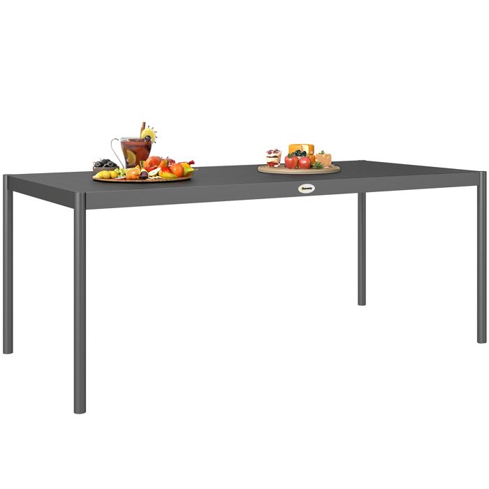 Table à manger de jardin - Outsunny - pour 8 personnes - plateau à lattes rectangulaire - anti-rouille - en acier - gris foncé
