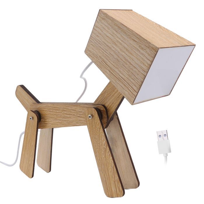 Lampe de bureau - Unique - Chien - Bois - Rechargeable USB - Contemporain