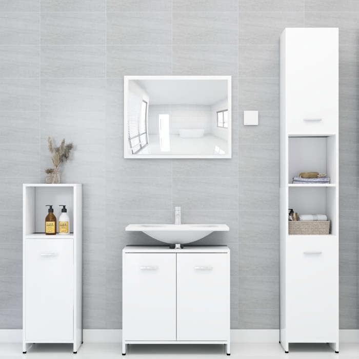 RemiseMobilier Haut de salle de bain Ensemble de meubles de bain - 3 pcs - Blanc Bois dingénierie JILIMAISON2025 89808508