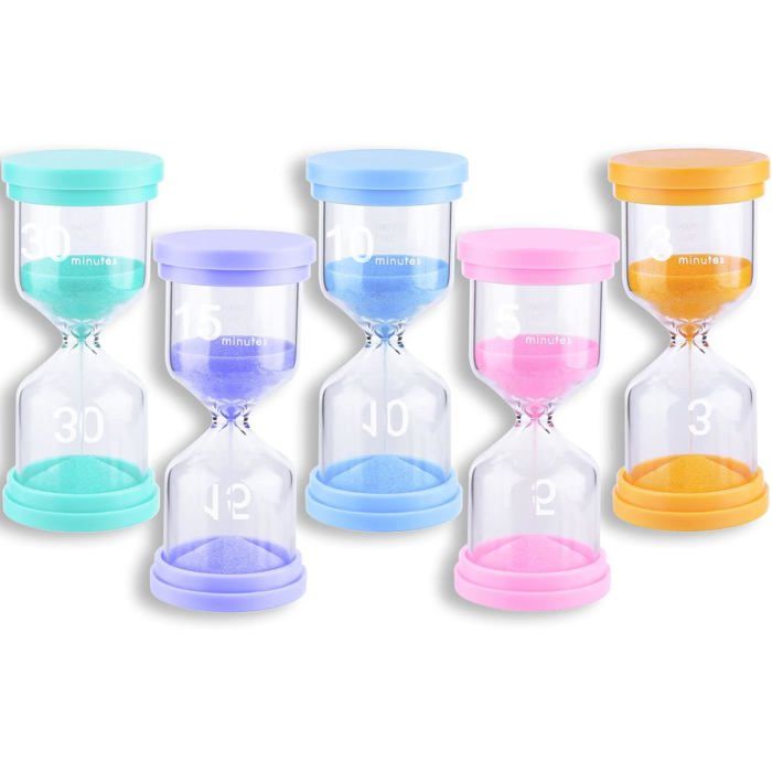 Sablier Minuterie 5 Temps Frasheng - 3,5,10,15,30 Minutes - Code Couleur - Pour Cuisine, École, Bureau