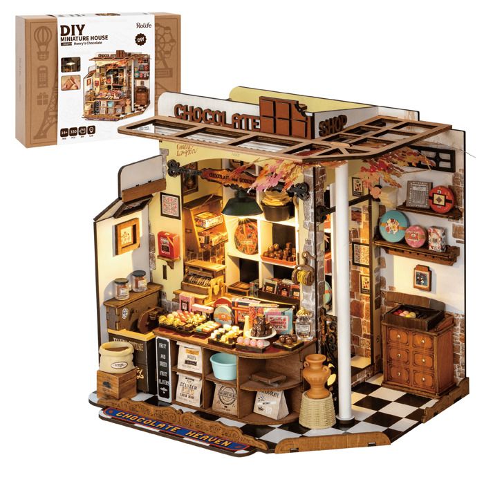 Puzzle 3D en bois à construire - ROBOTIME Kit de maison miniature à monter soi-même Henrys Chocolate