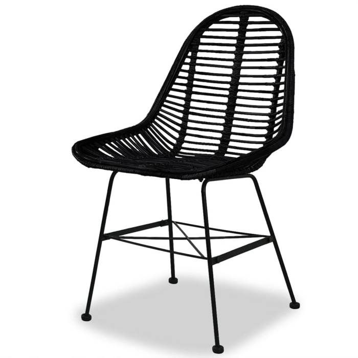 Chaises à manger en rotin naturel - vidaXL - Lot de 4 - Noir - 49x56x84 cm - Siège ergonomique - Pieds en fer forgé
