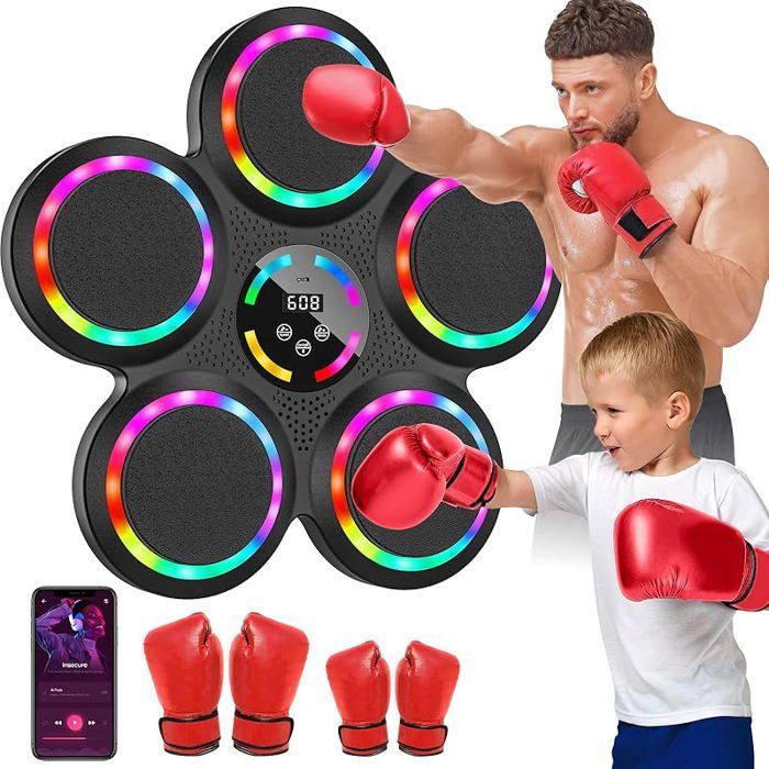 Machine De Boxe Musicale Uwelliky – Bluetooth, 9 Vitesses, 3 Modes, LED – Avec Gants, Pour Mur