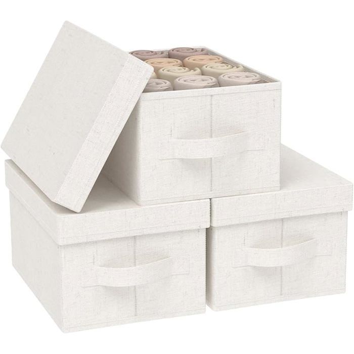 3er Boîtes de Rangement avec Couvercle Panier Rectanguire en Tissu Meuble Casier Cube de 33x23x18cm(3 Pièce) B BOITE DE RANGEMENT