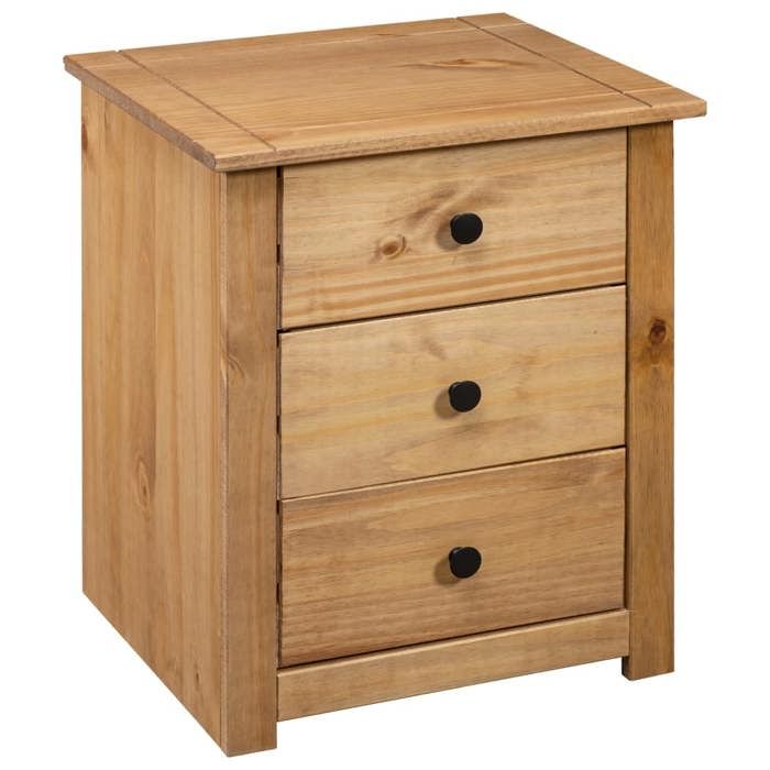 Table de chevet en bois de pin - WIENS - 46x40x57 cm - Brun - 3 tiroirs - Bois de pin massif - Facile à nettoyer