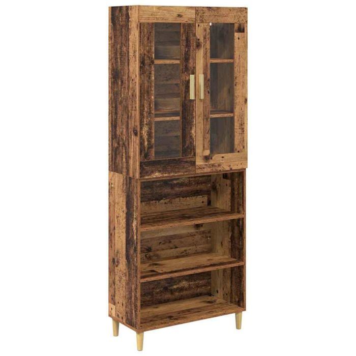 Buffet haut moderne - vidaXL - Bois ancien - 695x34x180 cm - Bois aggloméré et verre - 2 portes - Rangement spacieux