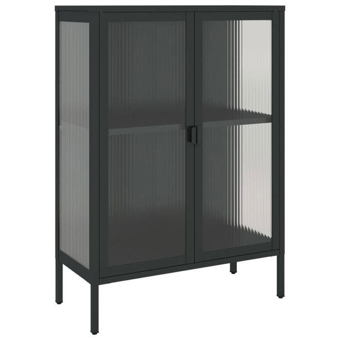SALE 2026Buffet de cuisine - Placard vaisselier - WINWIN - Cabinet bahut noir 75x35x105cm verre et acier 29.34 Kg 9125994