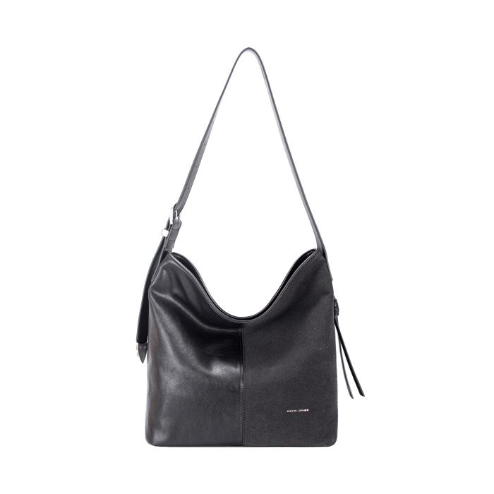 David Jones Paris - Sac Hobo Femme porté épaule - Similicuir lisse suédine - Grande capacité - Bandoulière - Couleur Noir
