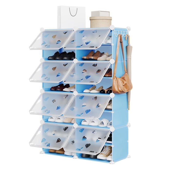 Étagère modulaire - LUNSY - 16 compartiments - Résine imperméable - Connecteurs robustes en ABS