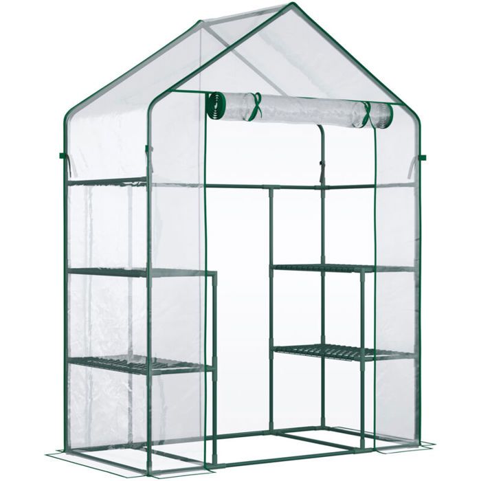 Serre de jardin 4 tablettes acier PVC haute densité 140 g/m² anti-UV 142 x 73 x 195 cm transparent vert