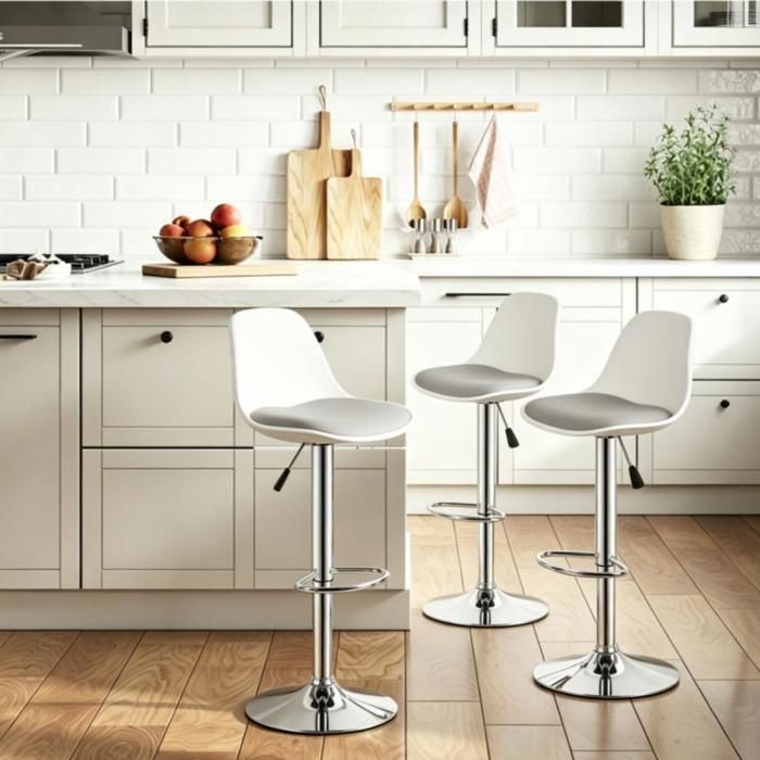 MIPAN.Tabouret De Bar Lot de 2 - Tabouret Debar Reglables En Hauteur (83-103cm) - Tabouret De Bar (Blanc + Gris)