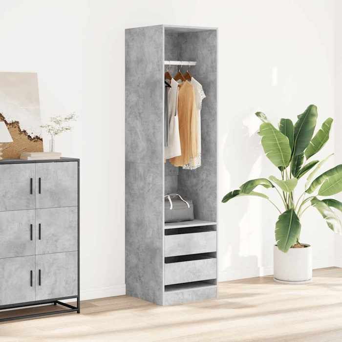 Garde-robe avec tiroirs - Organisateur de vêtements - bois dingénierie - gris béton - 50 x 50 x 200 cm@vsj55n