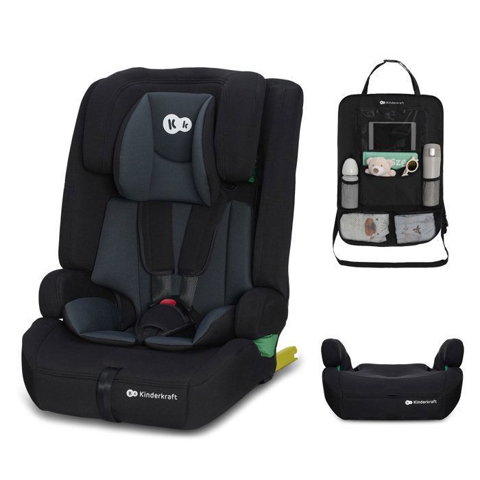 Siège Auto Kinderkraft SAFETY FIX 2 i-Size 76-150 cm ISOFIX Top Tether EASY GROW R129 Noir + Organisateur Voiture