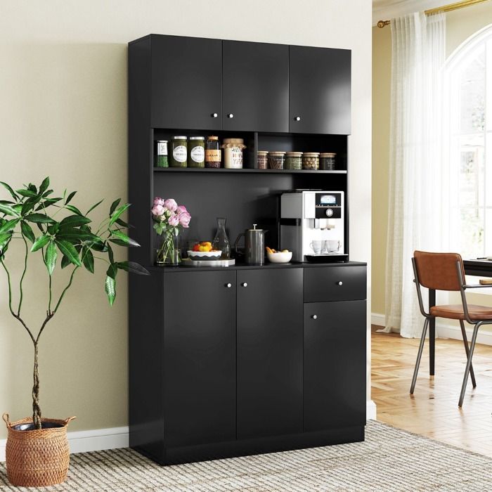 Buffet noir avec prises USB et Type-C armoire 100cm tiroir et étagères ajustables design contemporain pour cuisine et salle à manger