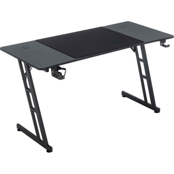 Table de gaming ergonomique en panneau de fibre de carbone avec trou pour câble et LED - 140 x 60 cm - Noir