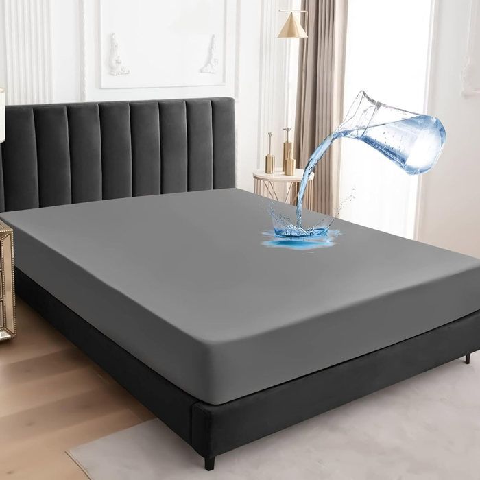 Housse de matelas étanche 180×200cm polyester‑coton respirante élastique 30cm anti‑taches gris