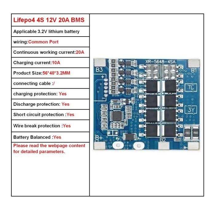 Lifepo4 4S 20A 3 PIÈCES-Bms Lifepo4 18650 Carte De Protection De Charge ...