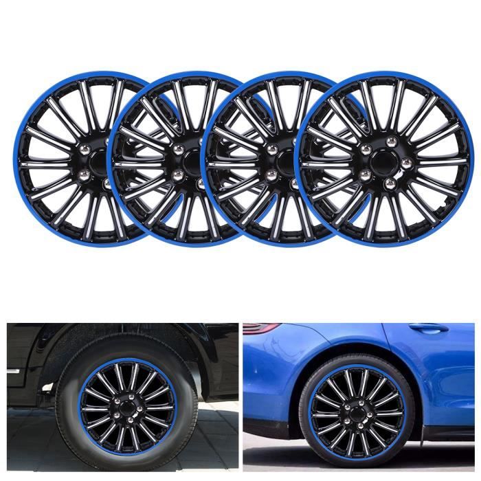 Ashata enjoliveur 15 pouces 4pcs 15in enjoliveur de roue Snap On Hub Caps Cover noir + bleu Fit pour R15 pneu jante en acier