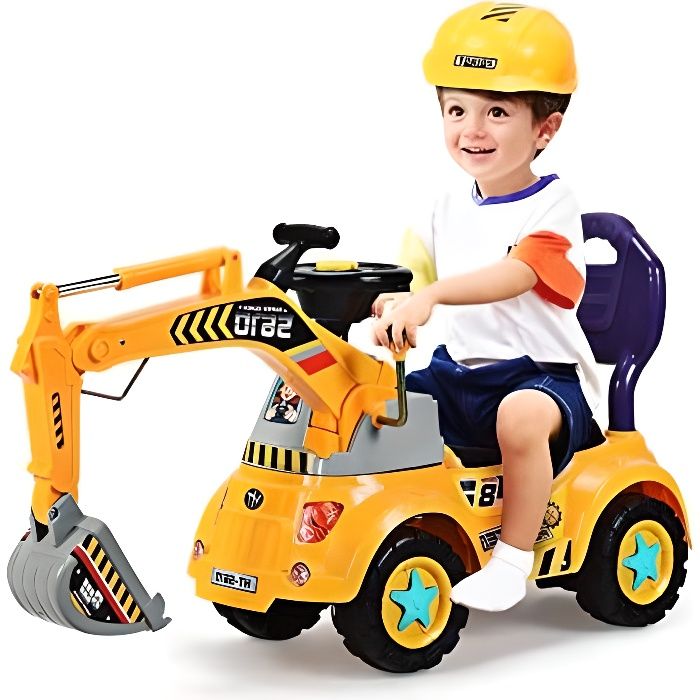 GOPLUS Tracteur Voiture Enfant Excavatrice Jouet d'Imitation avec Casque, Tracteur de Construction d'Excavatrice,Tractopelle - Cdiscount Jeux - Jouets