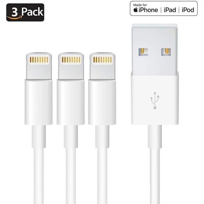 3pcs Cable Chargeur 1m Cable Pour Iphone Ipad Ipod Avec Aluminium Connecteur Resistant Ultra Rapide Cable Usb Chargeur Blanc Achat Vente Cable Telephone Lot 3 Cables Usb Lightning Cdiscount