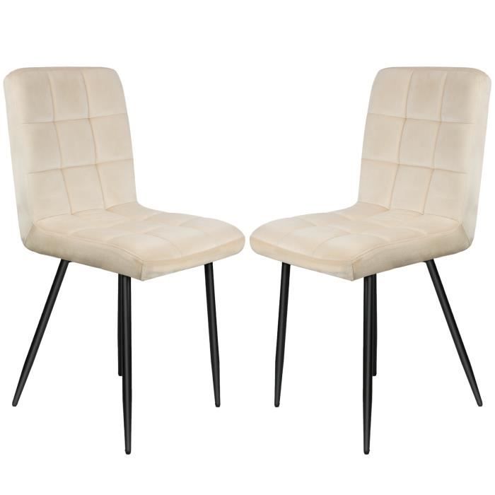 Lot De 4 Chaises De Salon En Velours Beige - Pieds Métal - Neuf - Montage Facile