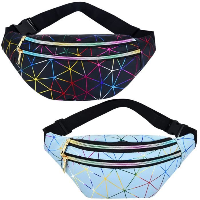 Sac Banane Holographique Femme – Cuir PU Imperméable – Réglable – Violet Néon – Idée Cadeau Trendy
