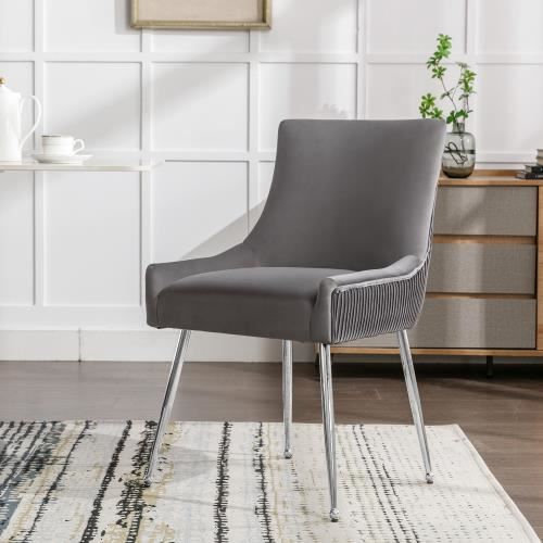 chaise de salle à manger - grand confort d'assise - en velours - 54x58x87cm - gris+argent