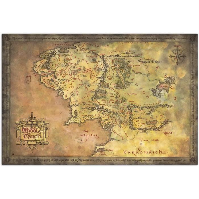 Poster Le Seigneur Des Anneaux - La Terre Du Milieu - 101.6x152.4 Cm - Décoration Murale Tissu Polyester