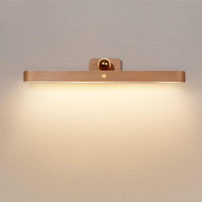 Applique murale LED en bois à intensité variable avec interrupteur tactile et batterie veilleuse rotative à 360 °