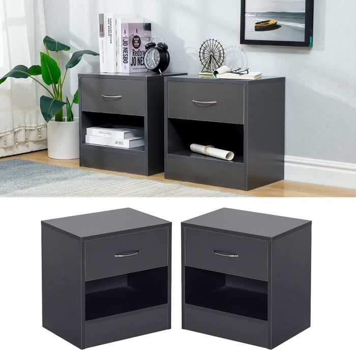 Lot De 2 Tables De Nuit Noir Contemporain Table De Chevet En Bois
