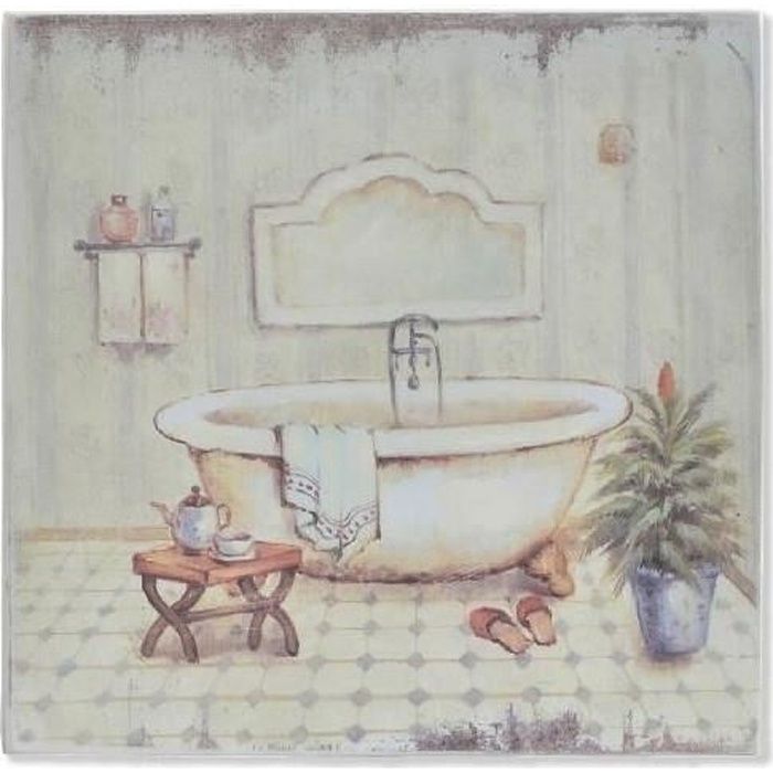 Cadre Tableau Bois Baignoire Salle De Bain Vintage Retro 20 X 20 Cm A Achat Vente Tableau Toile Soldes Cdiscount