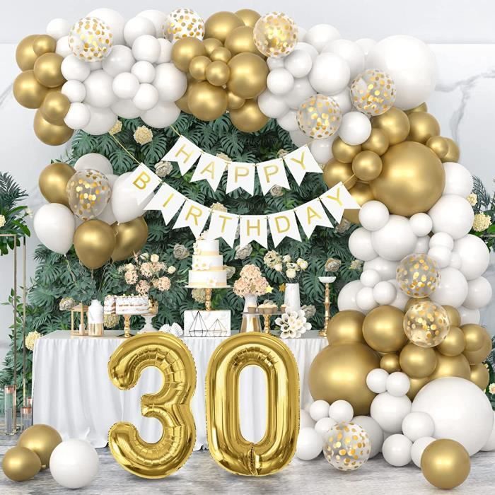 Decoration Anniversaire 30 Ans Femme Homme, 30 Ans Deco Anniversaire Avec  Ballon Blanc Et Or, Dorés Chiffre Ballon 30, Happy [N2674]