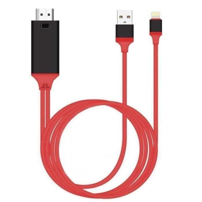 Eclair vers HDMI, iPhone vers HDMI Cable Lightning Numerique AV vers HDMI Adaptateur ligne 6.5ft