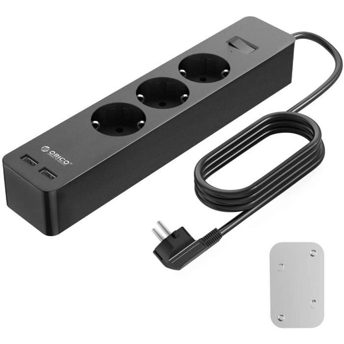 Bloc Multiprise, 3 Prises, 2 Ports USB,Fixable au Mur Multiprises  (2500W,10A) 1.5M, Noir[717] - Cdiscount Bricolage