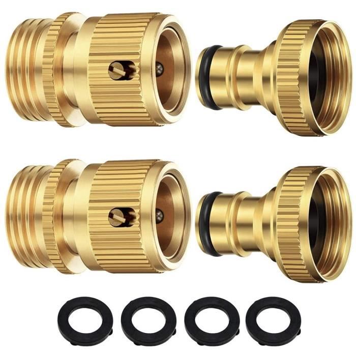 Lot De 4 Raccords Rapides En Laiton 1/2 Pouce - Pour Tuyau D'arrosage, Robinet, Jardin Et Nettoyage - 10