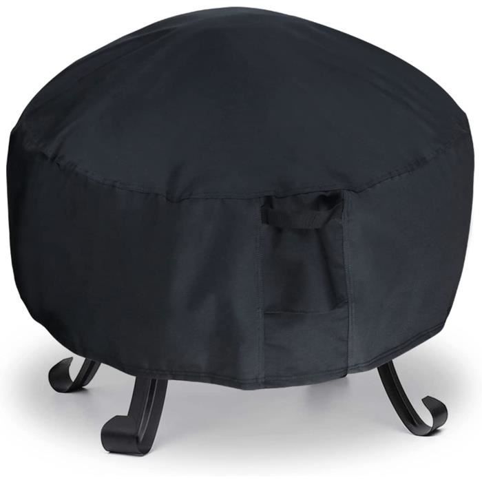 Housse Protection Brasero Ronde 61x68 Cm - Tissu Oxford 210D Imperméable, Avec Sangle Réglable - Couleur Noire - 9