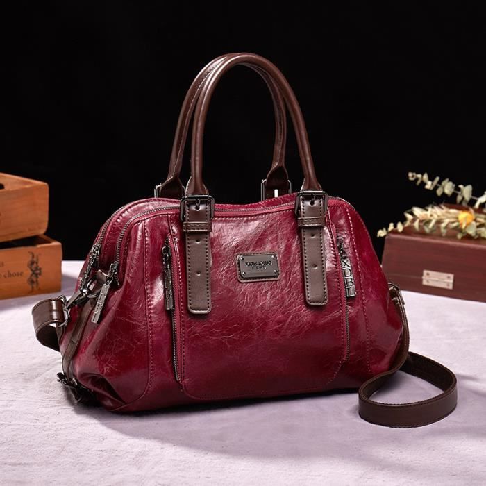 Vin rouge Sac messager en cuir pour femme Sacs main
