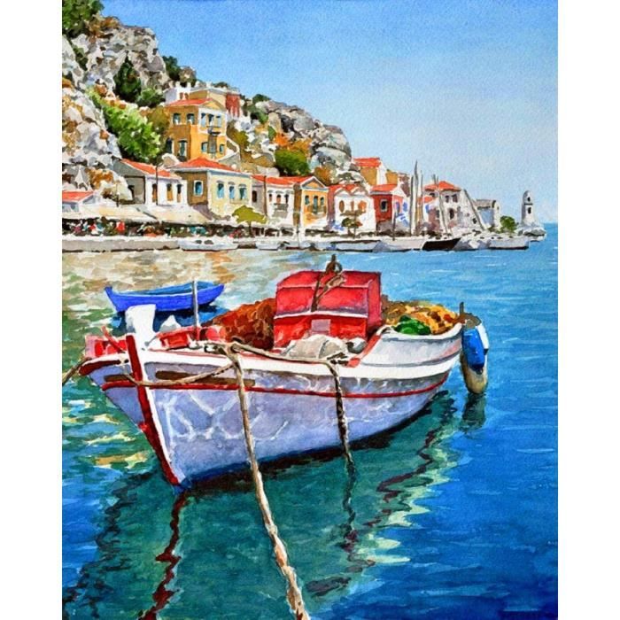 Peinture par numéros adultes enfants Sunset Harbour boat bricolage peinture Kit 40x50CM toile 