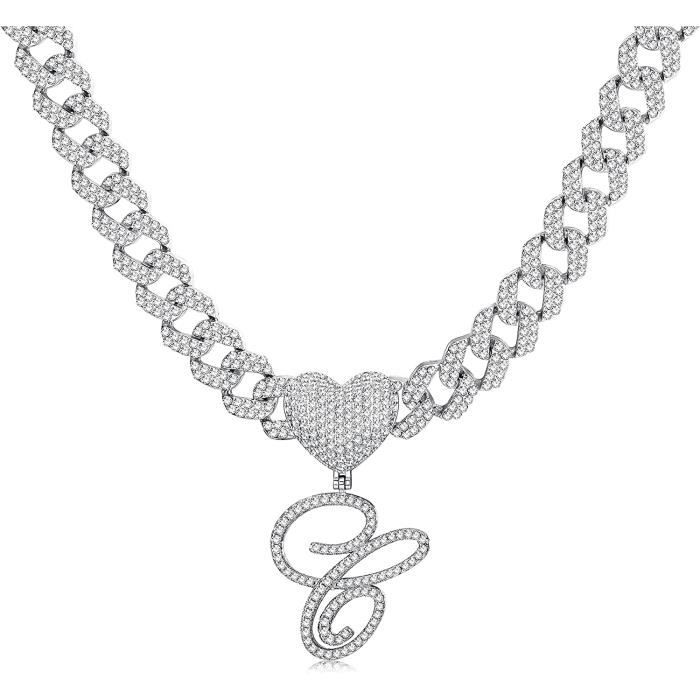 Q4296 Chaine Cubaine Homme Femme Cursive Argent Or Diamant Collier Prenom ...