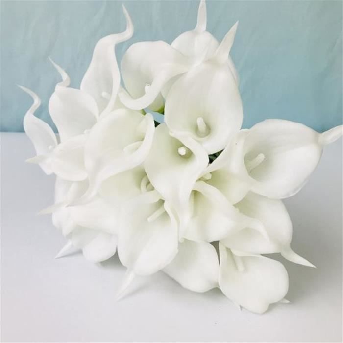 B blanc blanc - Bouquet de fleurs artificielles en PU, 10 pièces-lot, fausses Calla Lily, toucher réel, décor