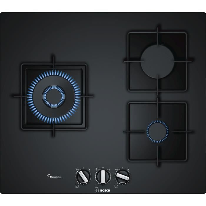 BOSCH PPC6A6B10 Plaque de cuisson gaz - 3 foyers - 8000 W - L 59 x P 52 cm  - Revêtement verre - Noir - Cdiscount Electroménager