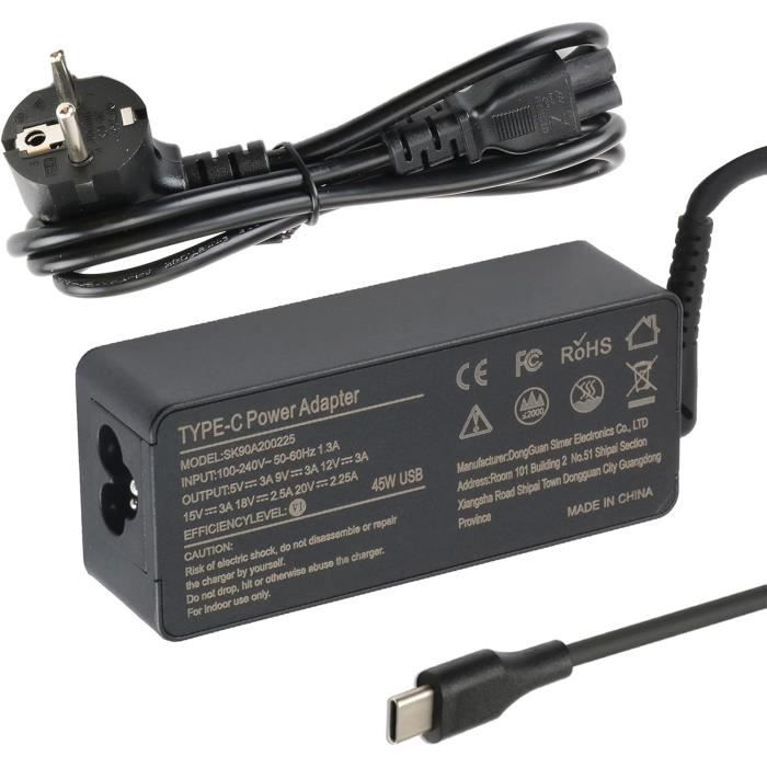 Chargeur USB-C 45W Compatible Acer Chromebook & Plus – Adaptateur Rapide Type C Pour CB311 CB314 CB315