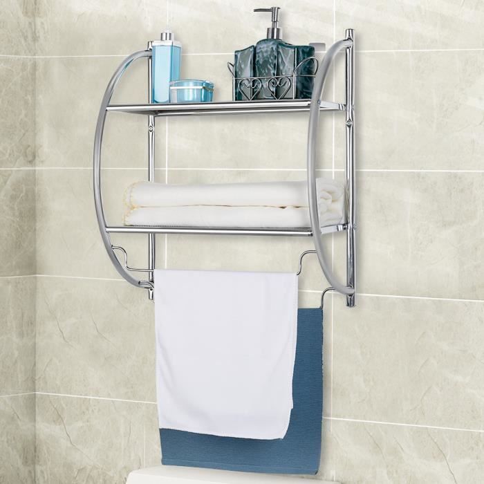 Costway Etagere Murale Salle De Bain 2 Niveaux Rangement Avec 2