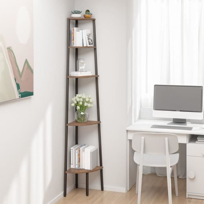 Bibliothèque D’angle 5 étagères – Blanc, Dimensions 72,8 X 65,3 X 145,5 Cm – Charge Max 77 Kg Par étagère – Réversible
