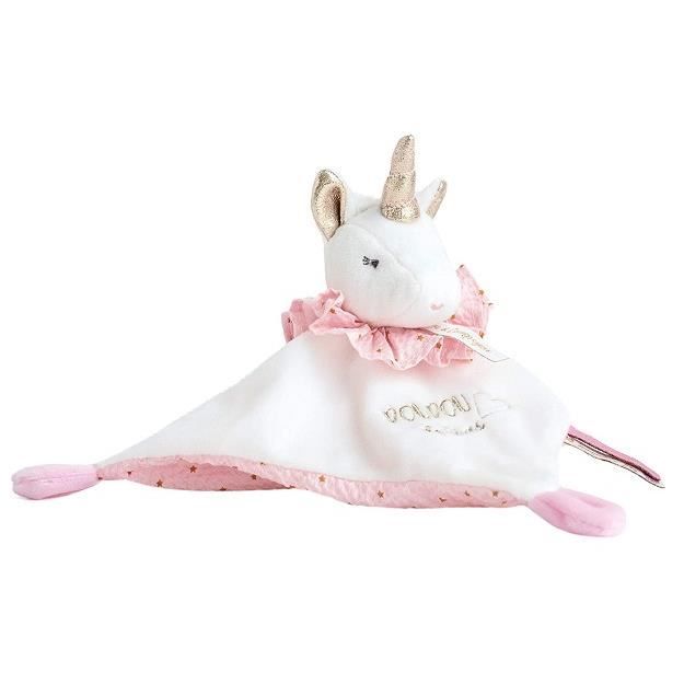 Doudou de reves plat Licorne 20 cm multi textures rose blanc Avec boite cadeau Set peluche bebe naissance et carte animaux