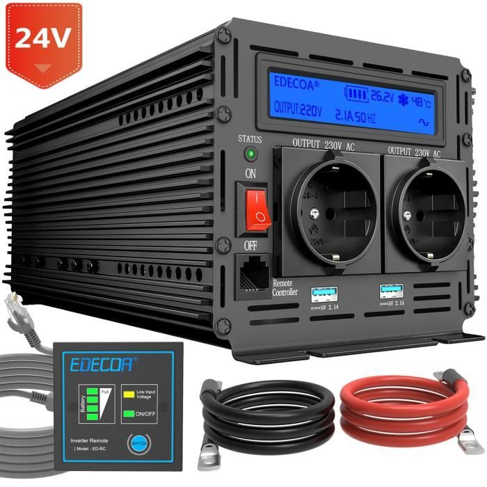 EDECOA Camion Convertisseur 2000W 24v 220v Transformateur 24v 220v 4000W  Crête Onduleur Solaire Onde Sinusoïdale Modifiée Inverter - Cdiscount Sport