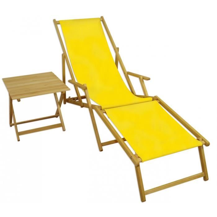 chaise longue de jardin pliante - erst-holz - 10-302nft - bois massif - toile jaune - dossier réglable